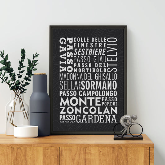 Italian Cycling Climbs Typographic Poster - Giro D'Italia Wall Art