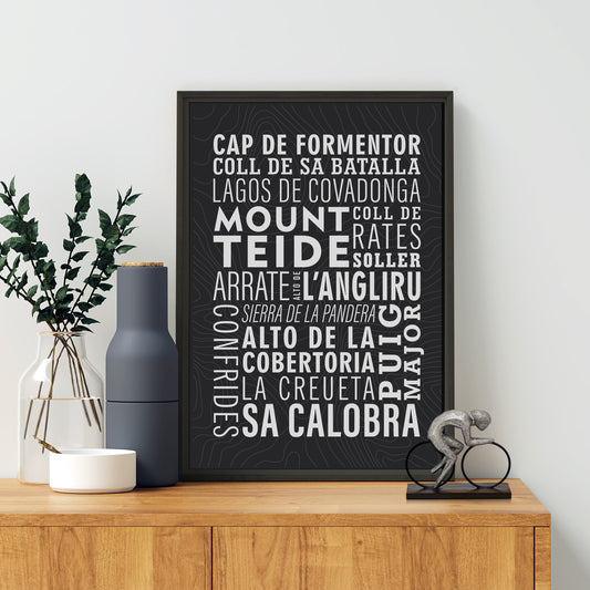 Spanish Cycling Climbs Typographic Poster - Vuelta a Espana Wall Art