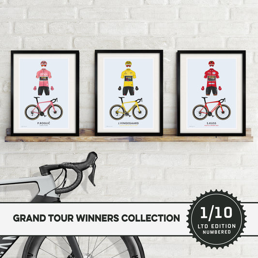 Cycling Grand Tour Winners 2023 - Ltd Edition Set of 3 - GC Winners Jersey & Bikes