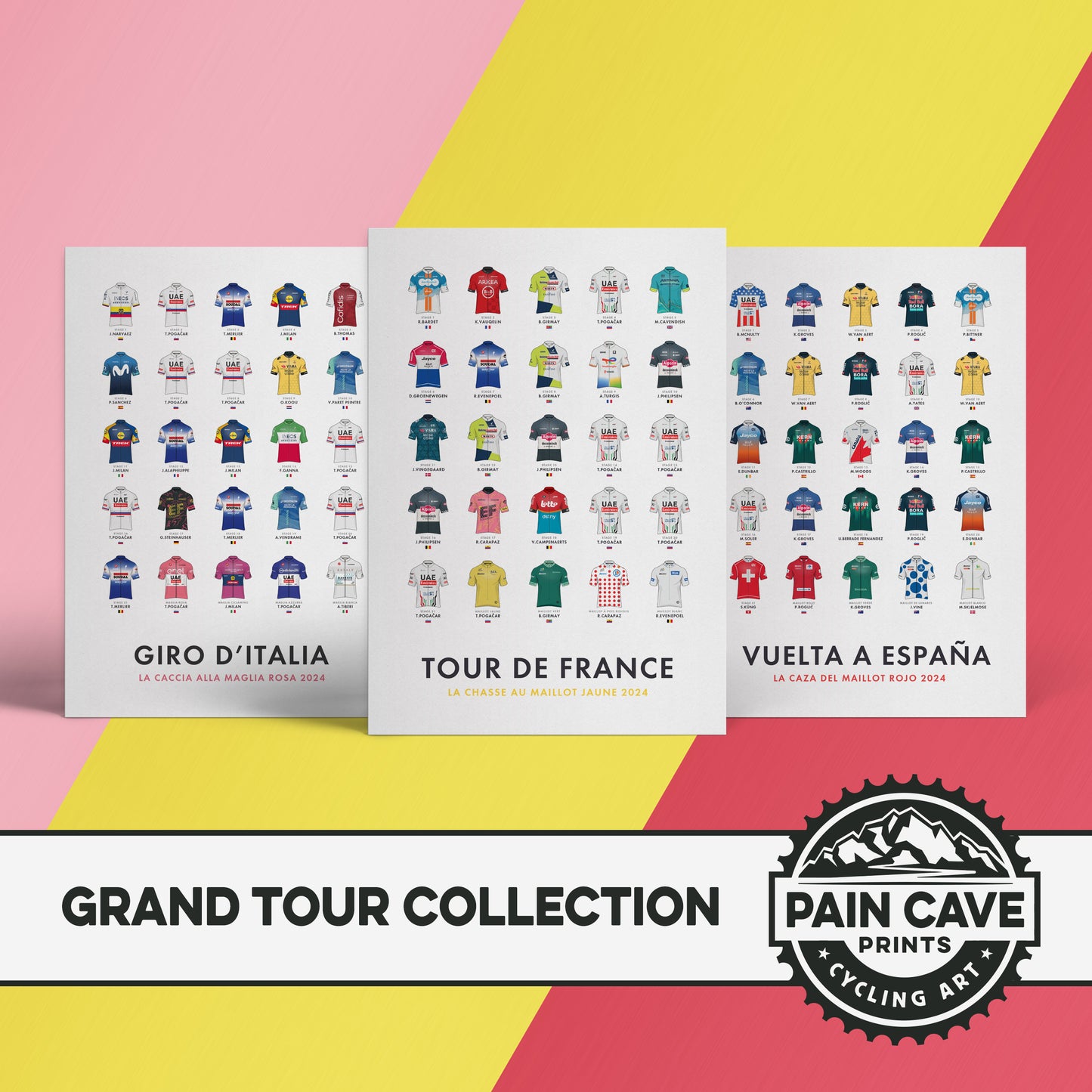 Cycling Grand Tour Posters - Stage Winners Jerseys Art Prints