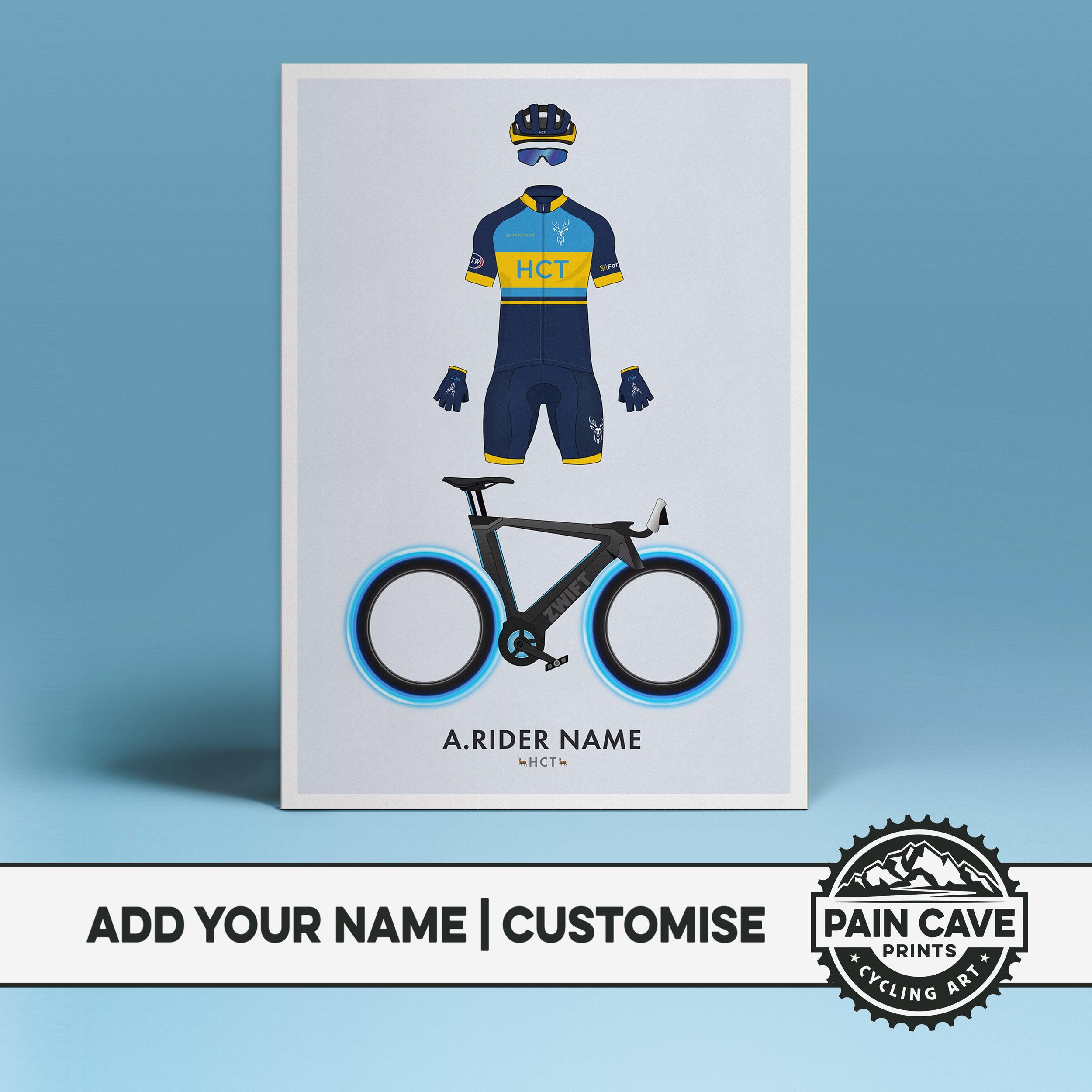HCT Zwift Rider & Tron Bike - Personalised Cycling Art Print – Pain ...