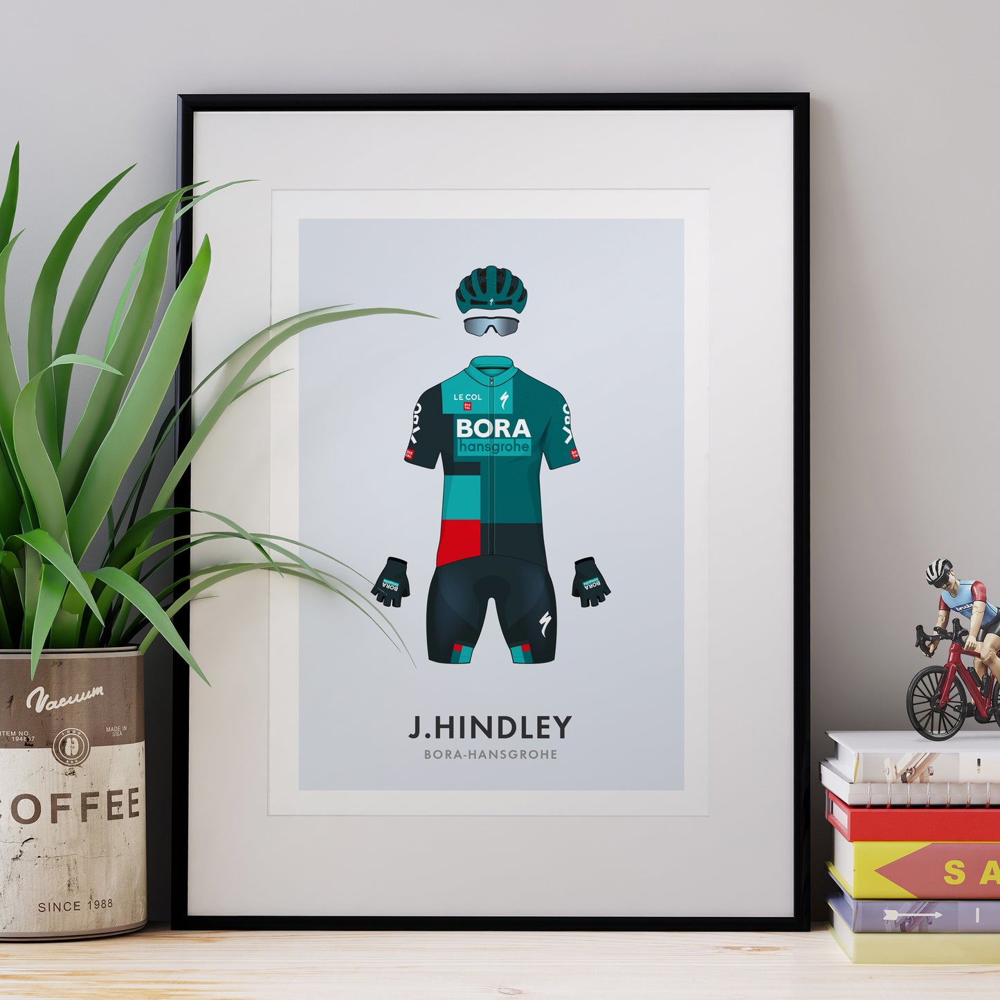 Jai Hindley Cycling Art Print -Jersey & Bicycle Illustration