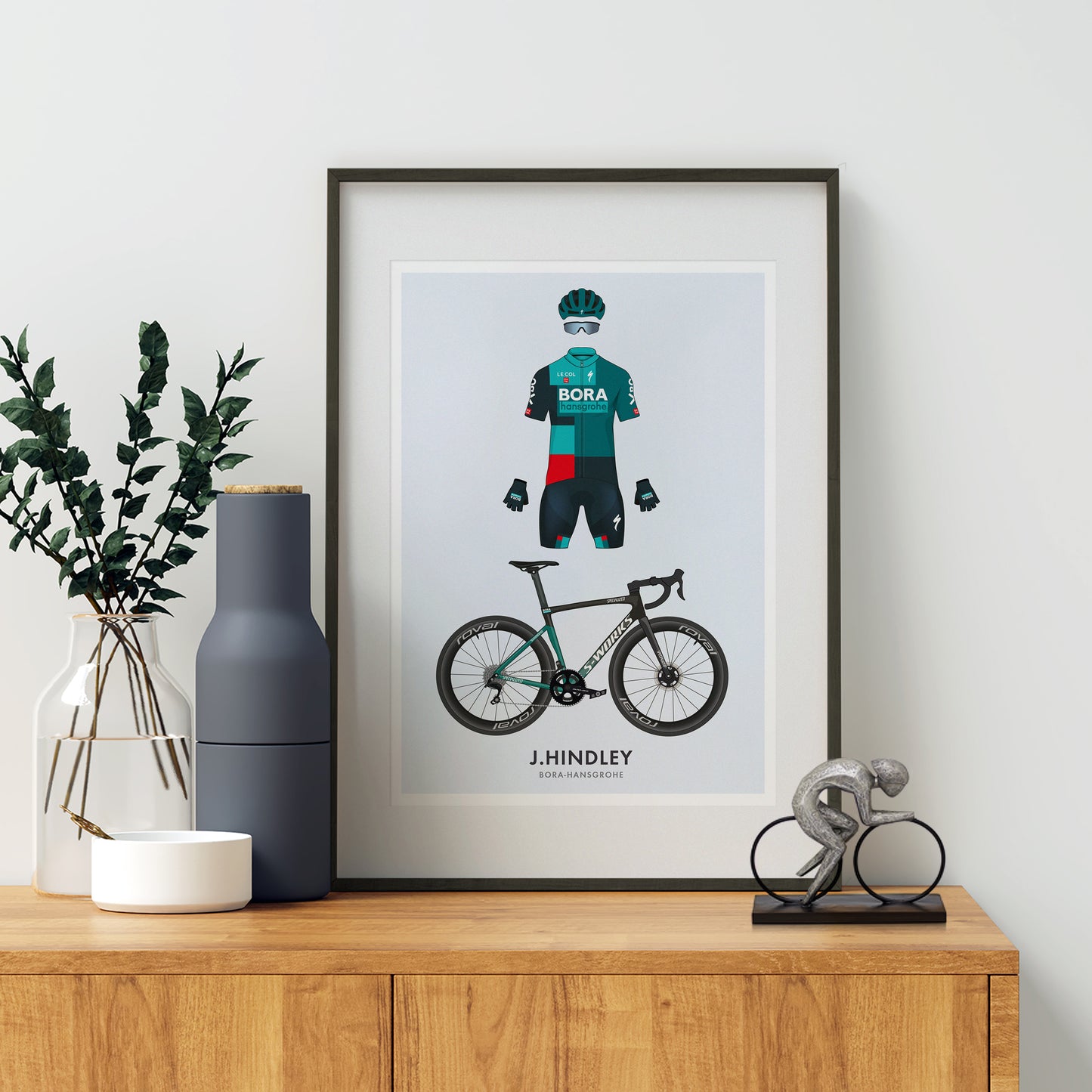 Jai Hindley Cycling Art Print -Jersey & Bicycle Illustration