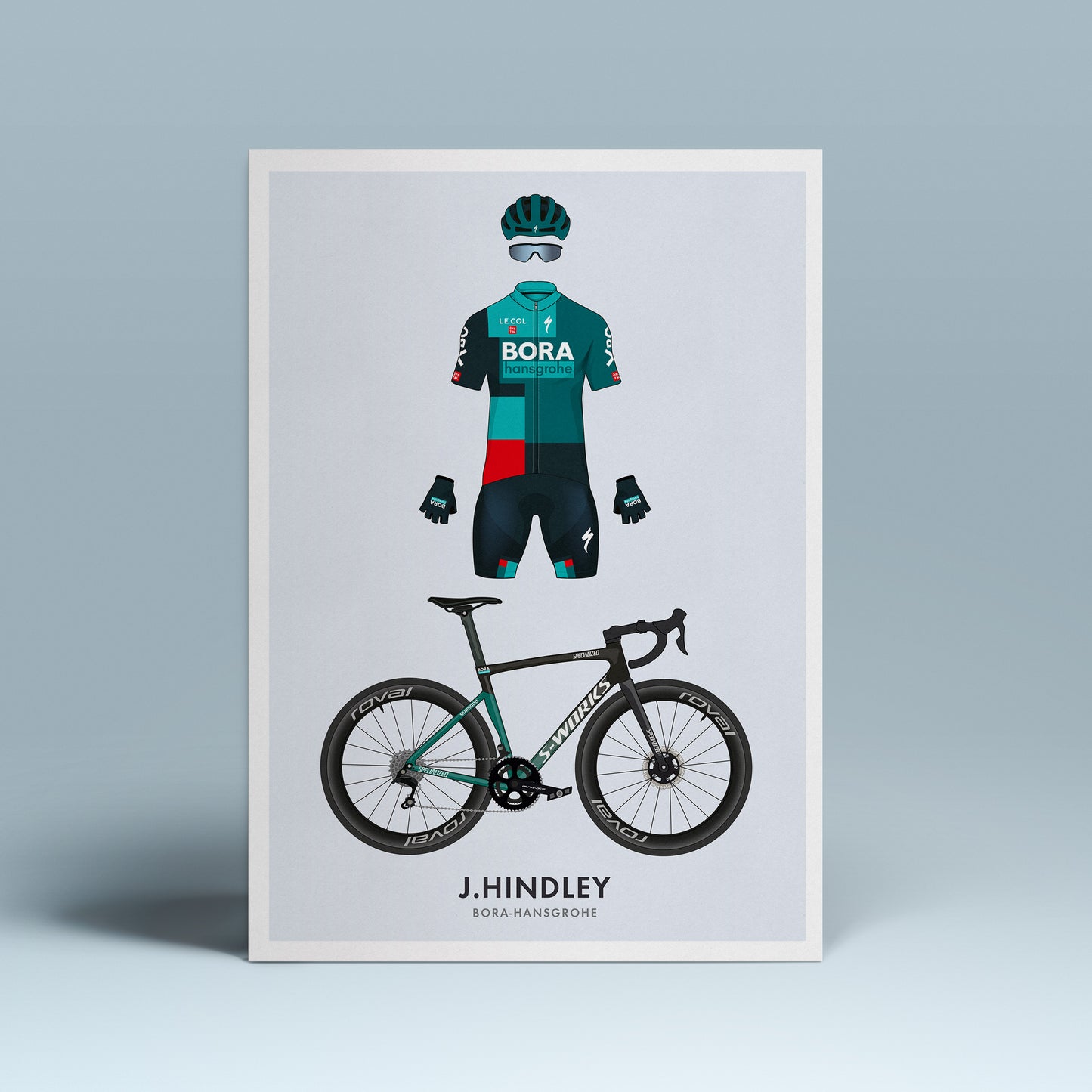 Jai Hindley Cycling Art Print -Jersey & Bicycle Illustration