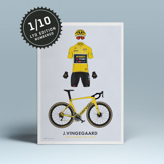 Jonas Vingegaard Cycling Art Print -Jersey & Bicycle Illustration