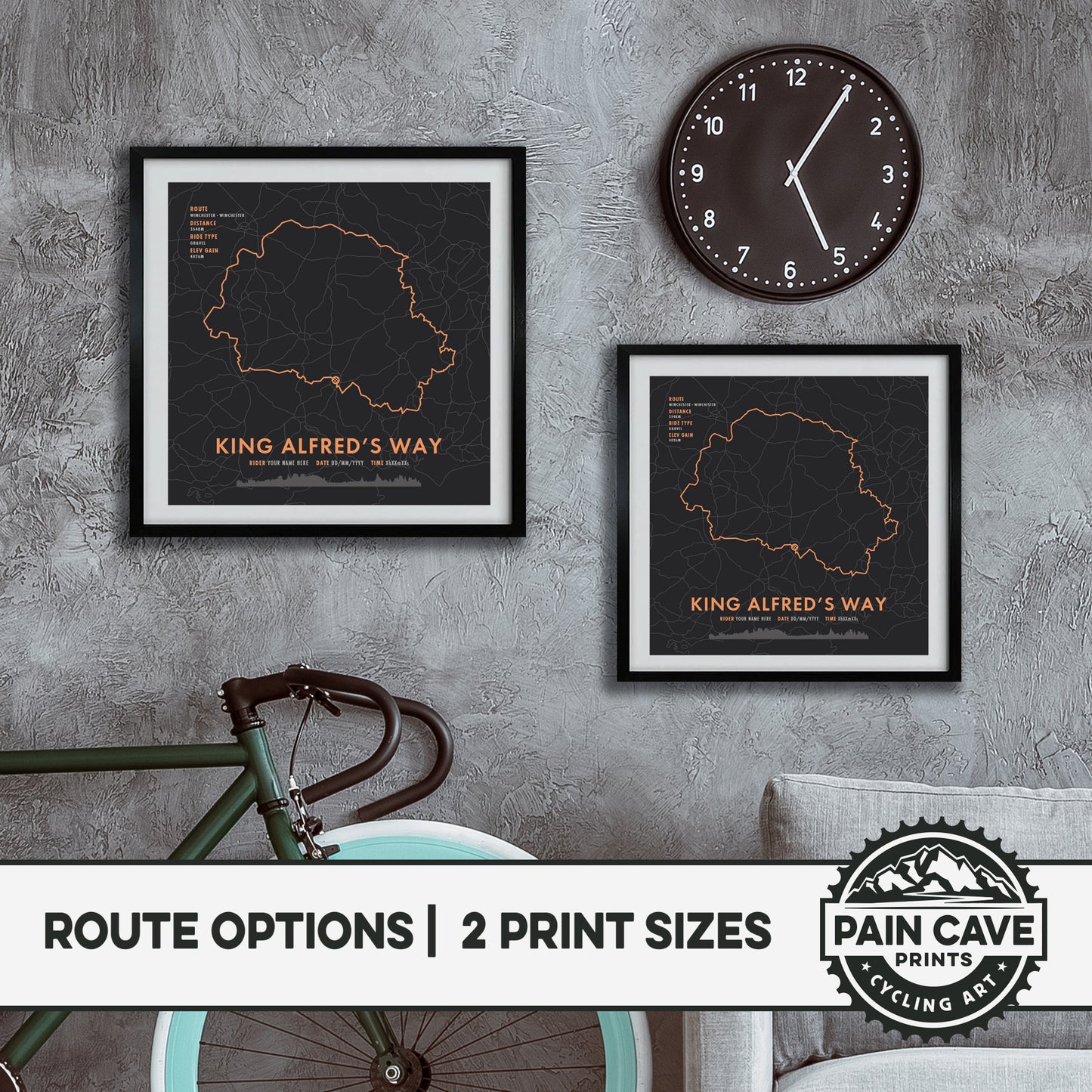 King Alfred's Way - Personalised Cycling Route Map Art Print