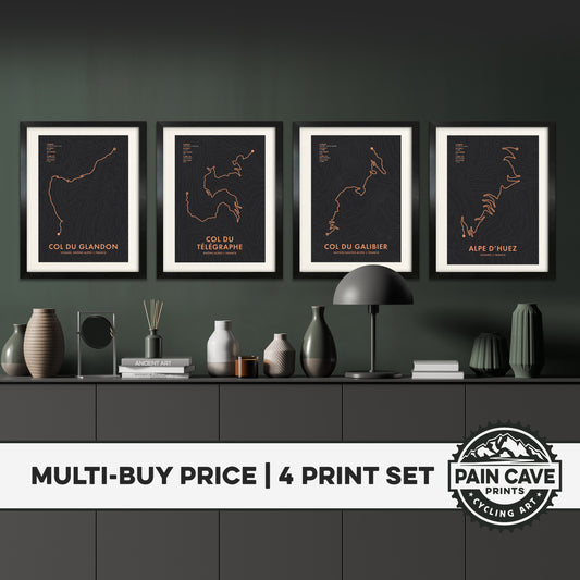 La Marmotte - Cycling Route Map Posters - 4 Epic Climbs Print Set