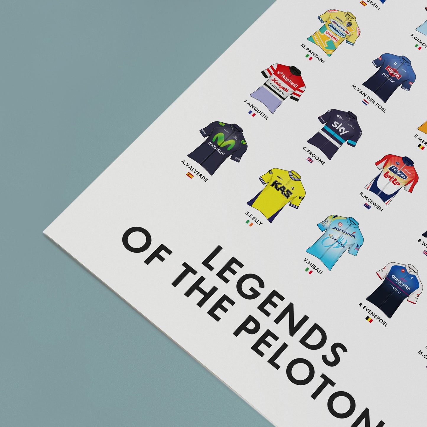 Legends of the Peloton - Professional Cycling Heroes Jersey Art Print