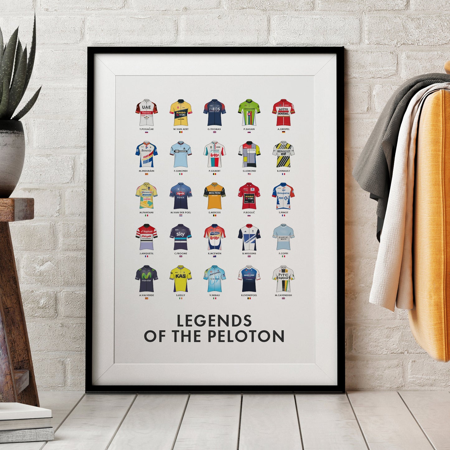 Legends of the Peloton - Professional Cycling Heroes Jersey Art Print