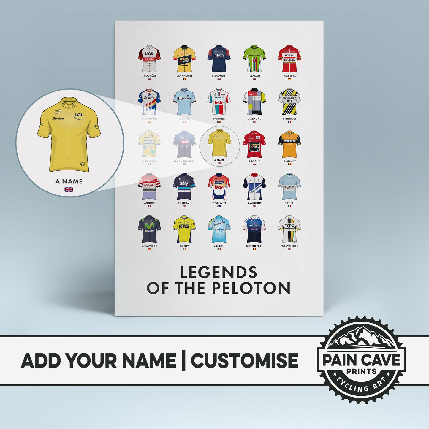 Legends of the Peloton - Professional Cycling Heroes Jersey Art Print