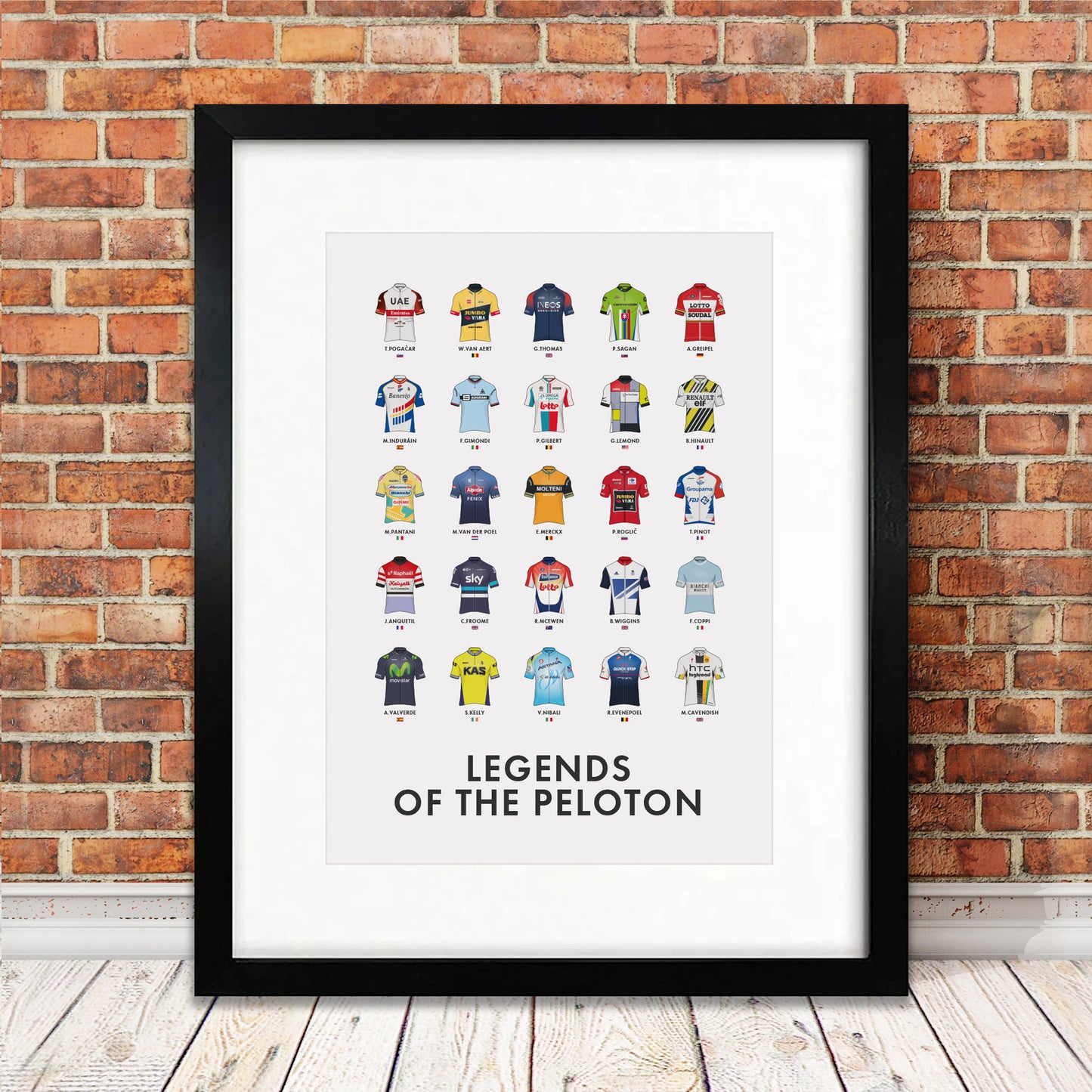 Legends of the Peloton - Professional Cycling Heroes Jersey Art Print