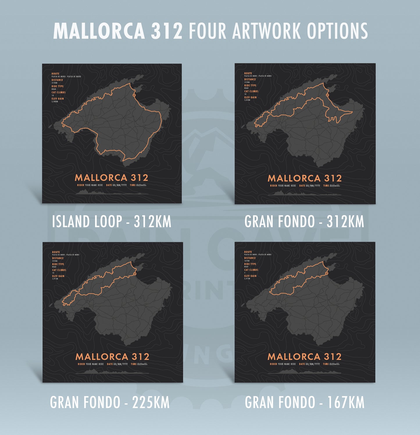 Mallorca 312  - Cycling Route Map Poster - Personalisation Options