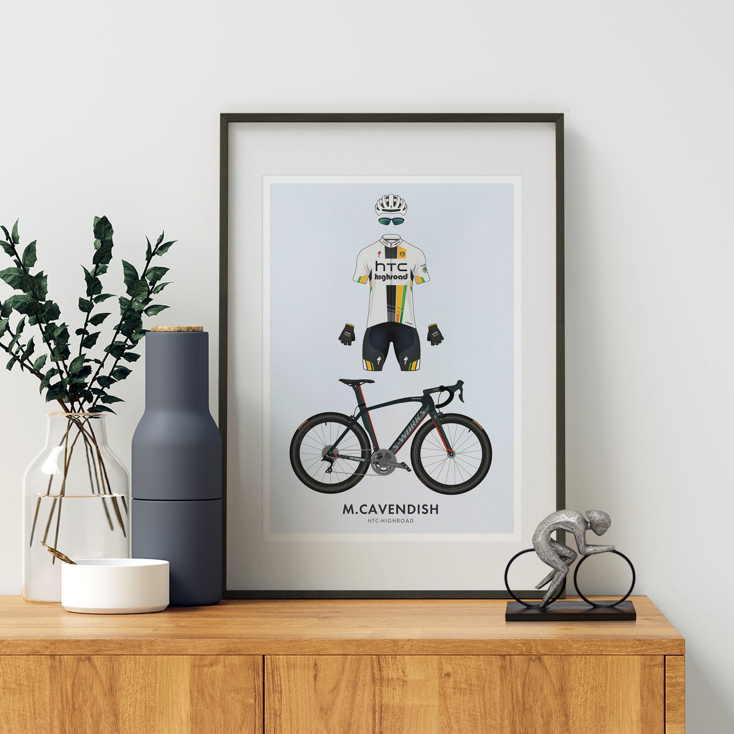 Mark Cavendish Cycling Art Print -Jersey & Bicycle Illustration