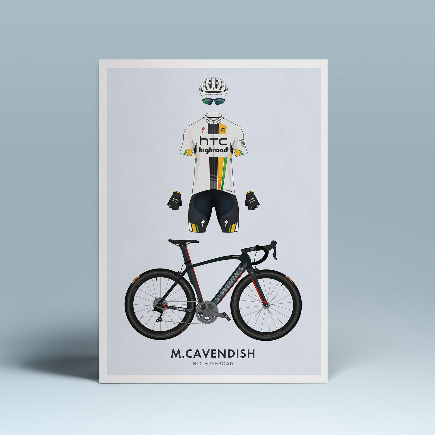 Mark Cavendish Cycling Art Print -Jersey & Bicycle Illustration