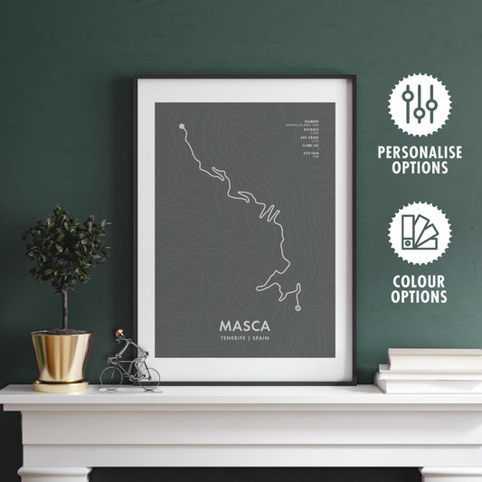 Masca Tenerife Cycling Climb Route Map Poster - Personalised Route Map Art Print