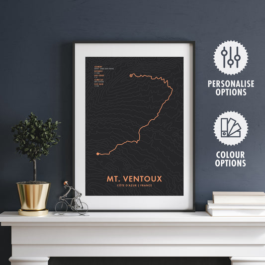 Mont Ventoux Cycling Art Print - Personalised Route Map Poster