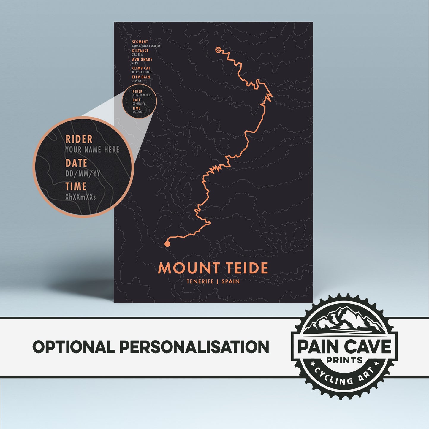 Mount Teide Cycling Art Print - Route Map Poster - Personalise Options