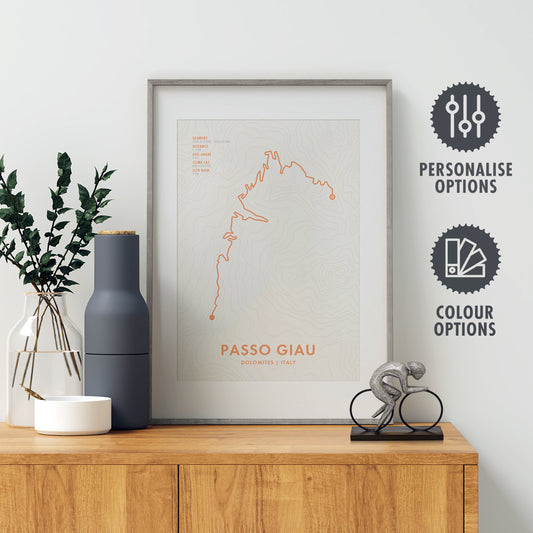 Passo Giau Cycling Art Print - Route Map Poster with Personalisation