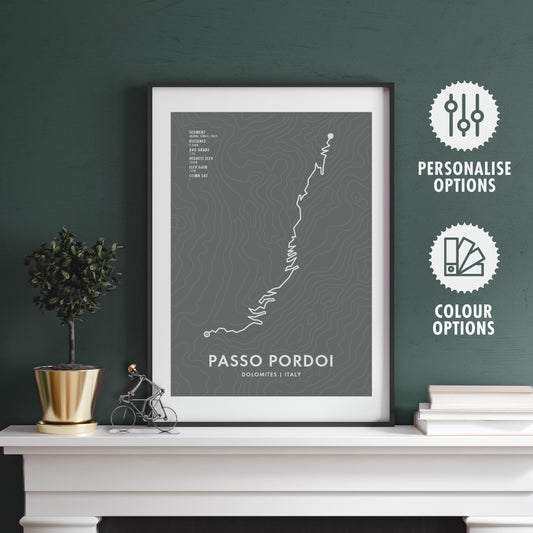 Passo Pordoi Cycling Art Print - Route Map - Personalisation Options