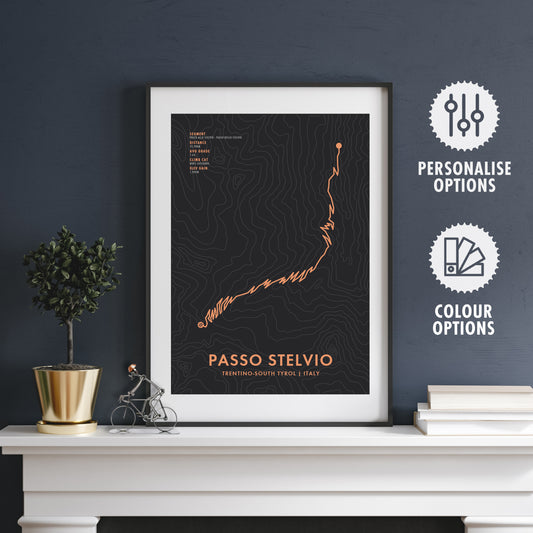 Passo Stelvio Cycling Art Print - Personalised Route Map Poster