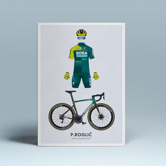 Primoz Roglic Cycling Art Print - Jersey & Bicycle Illustration