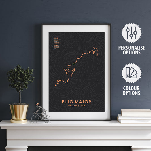 Puig Major Cycling Art Print - Route Map Poster with Personalisation