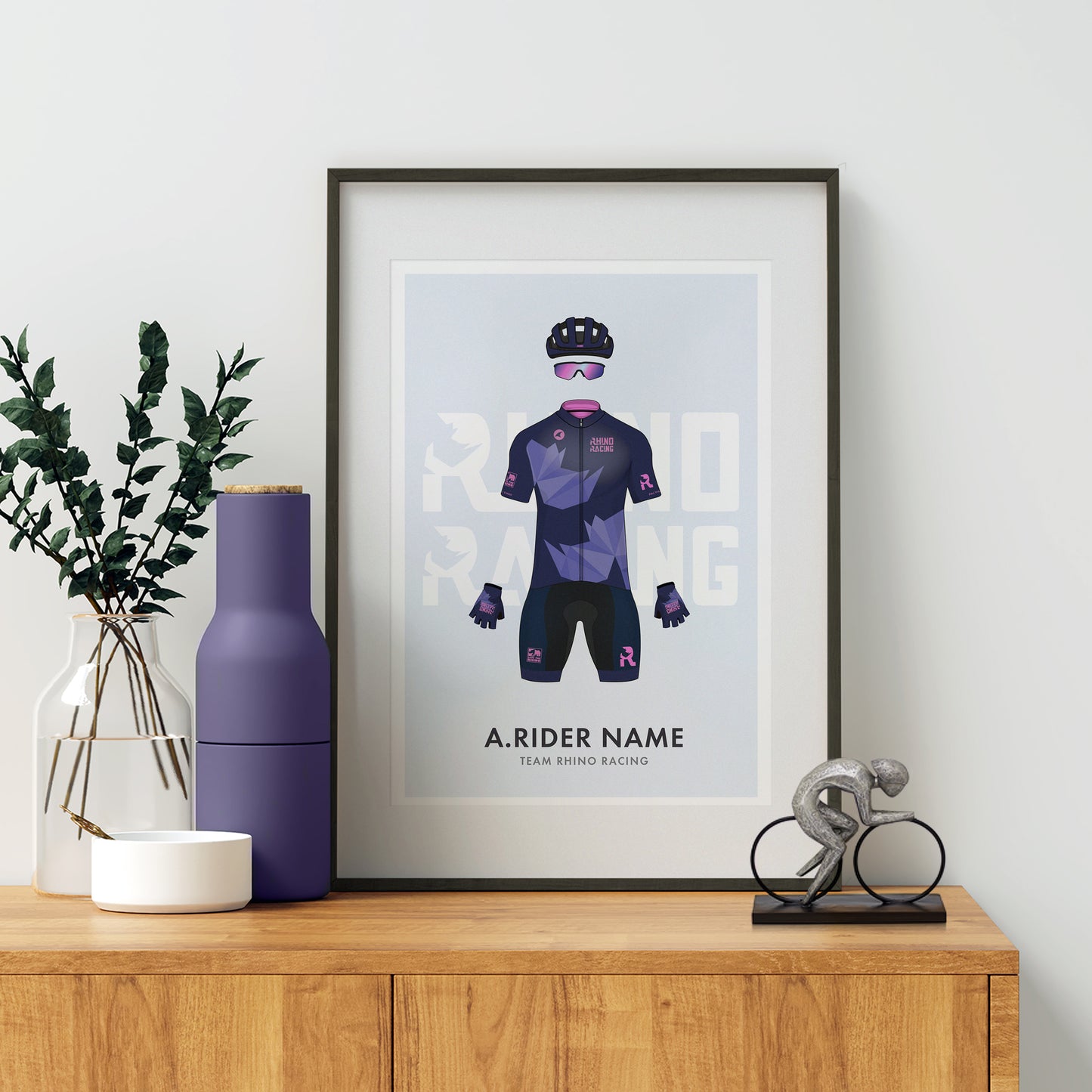 Rhino Racing Zwift Rider & Tron Bike - Personalised Cycling Art Print