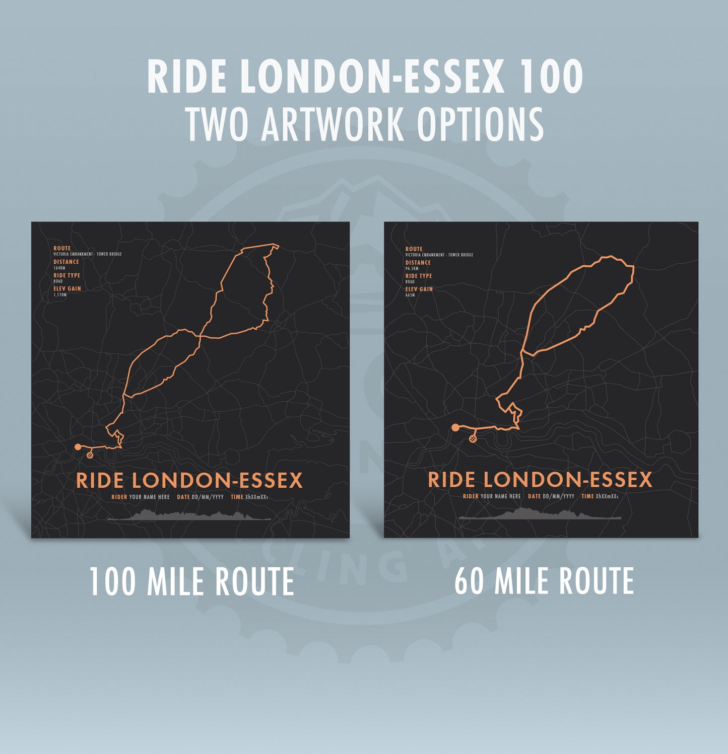 RideLondon-Essex 100 - Cycling Route Map Print - Personalise Options