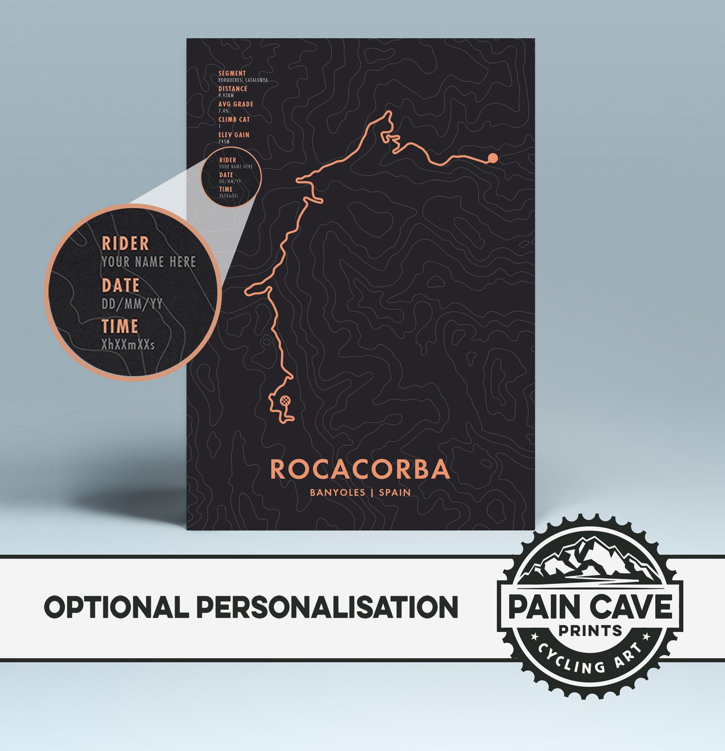 Rocacorba Cycling Art Print - Route Map Poster - Personalise Options