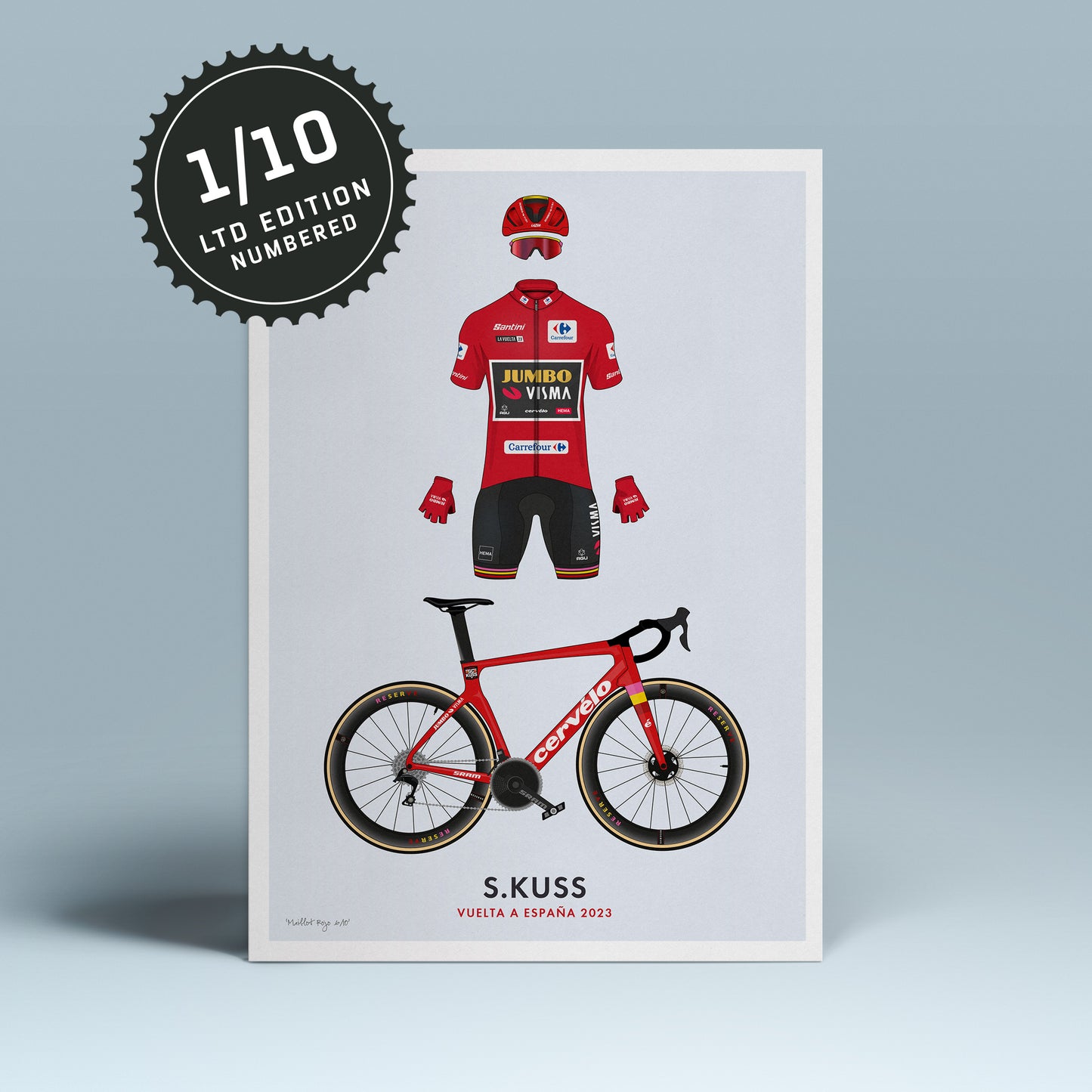 Sepp Kuss Cycling Art Print -Jersey & Bicycle Illustration