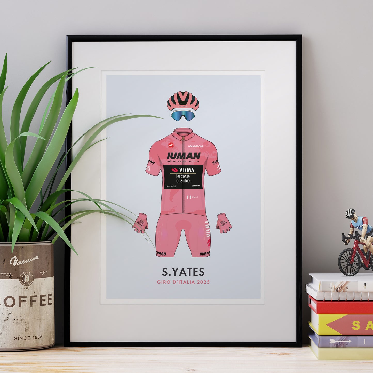 Simon Yates - Giro Edition - Cycling Art Print - Jersey & Bicycle Illustration