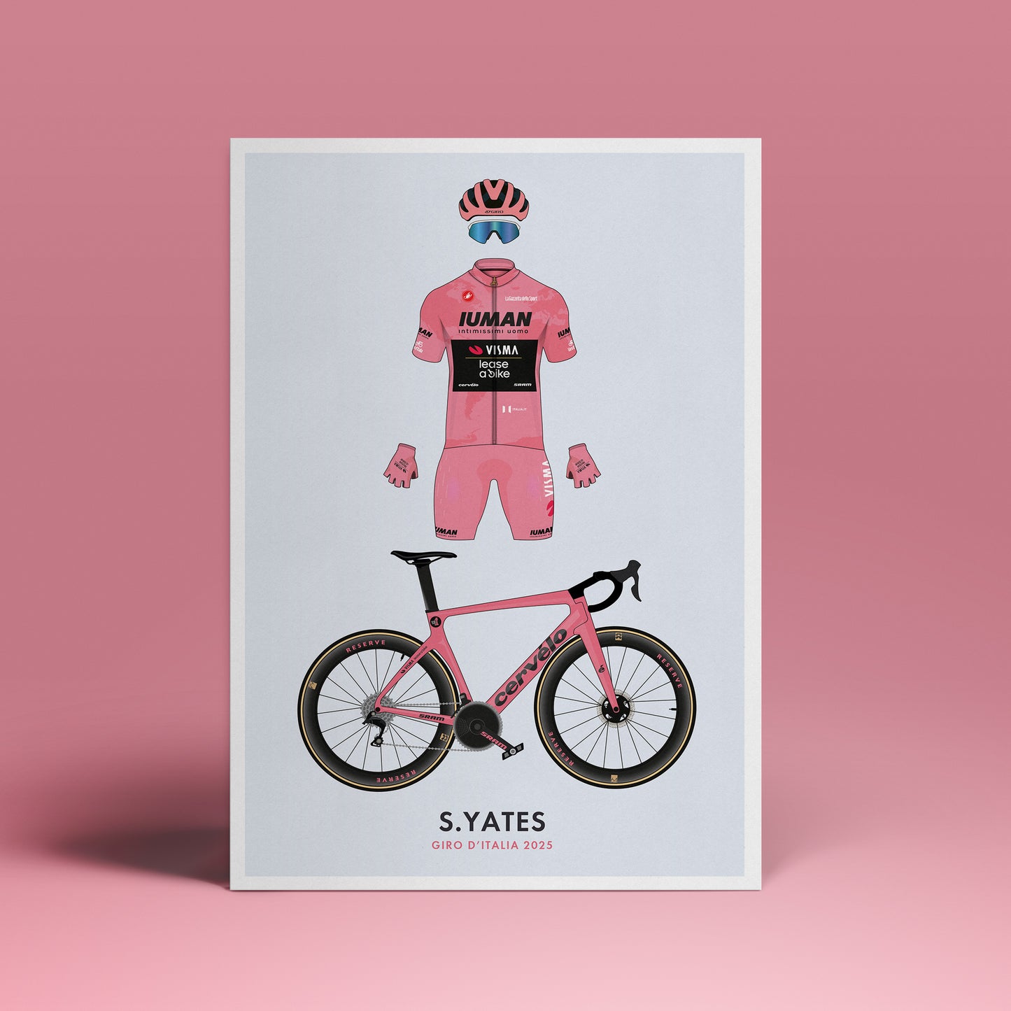 Simon Yates - Giro Edition - Cycling Art Print - Jersey & Bicycle Illustration