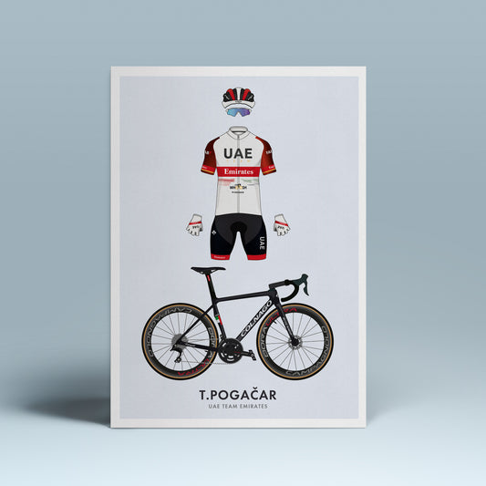 Tadej Pogacar Cycling Art Print -Jersey & Bicycle Illustration