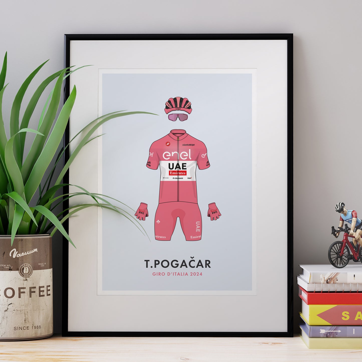 The Pink Pogacar - Giro Edition - Cycling Art Print - Jersey & Bicycle Illustration