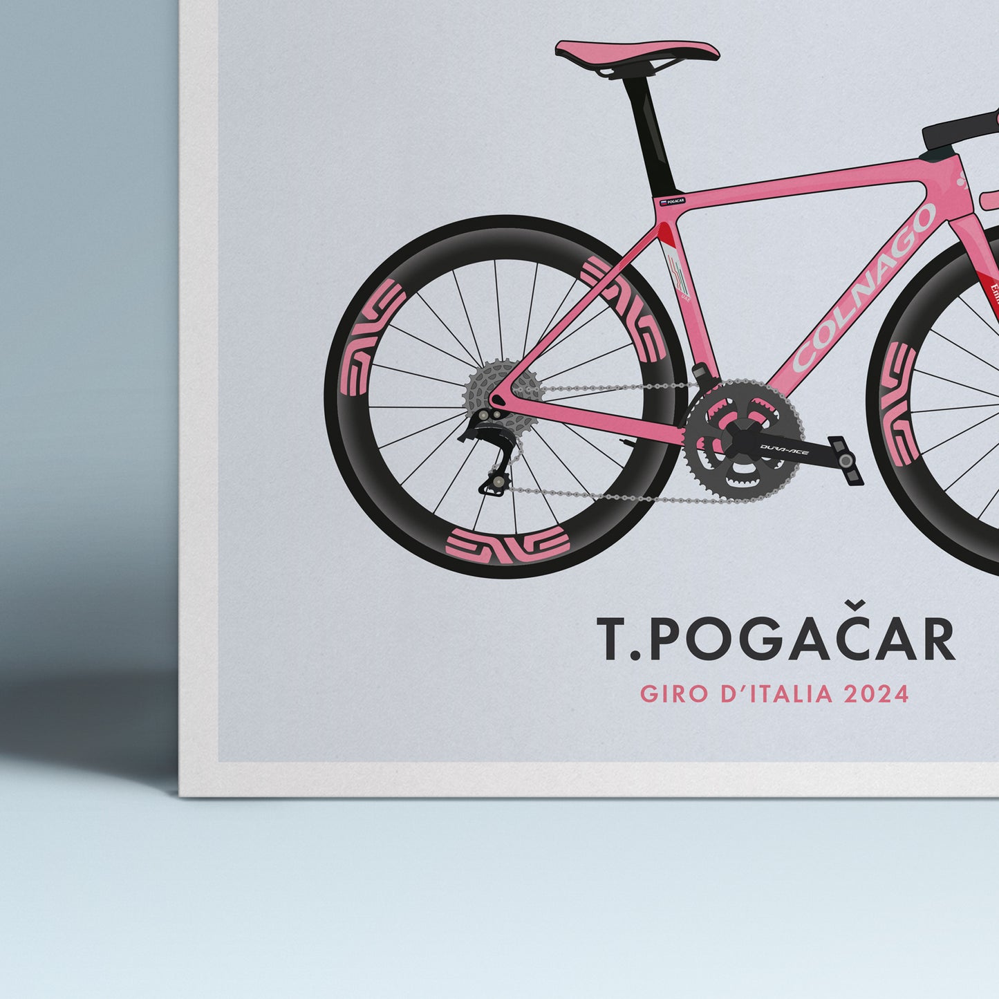 The Pink Pogacar - Giro Edition - Cycling Art Print - Jersey & Bicycle Illustration