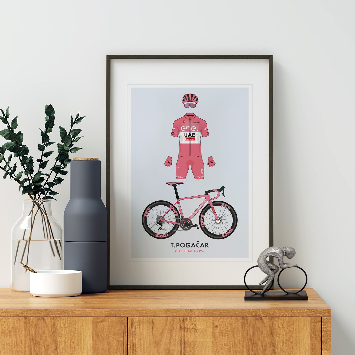 The Pink Pogacar - Giro Edition - Cycling Art Print - Jersey & Bicycle Illustration