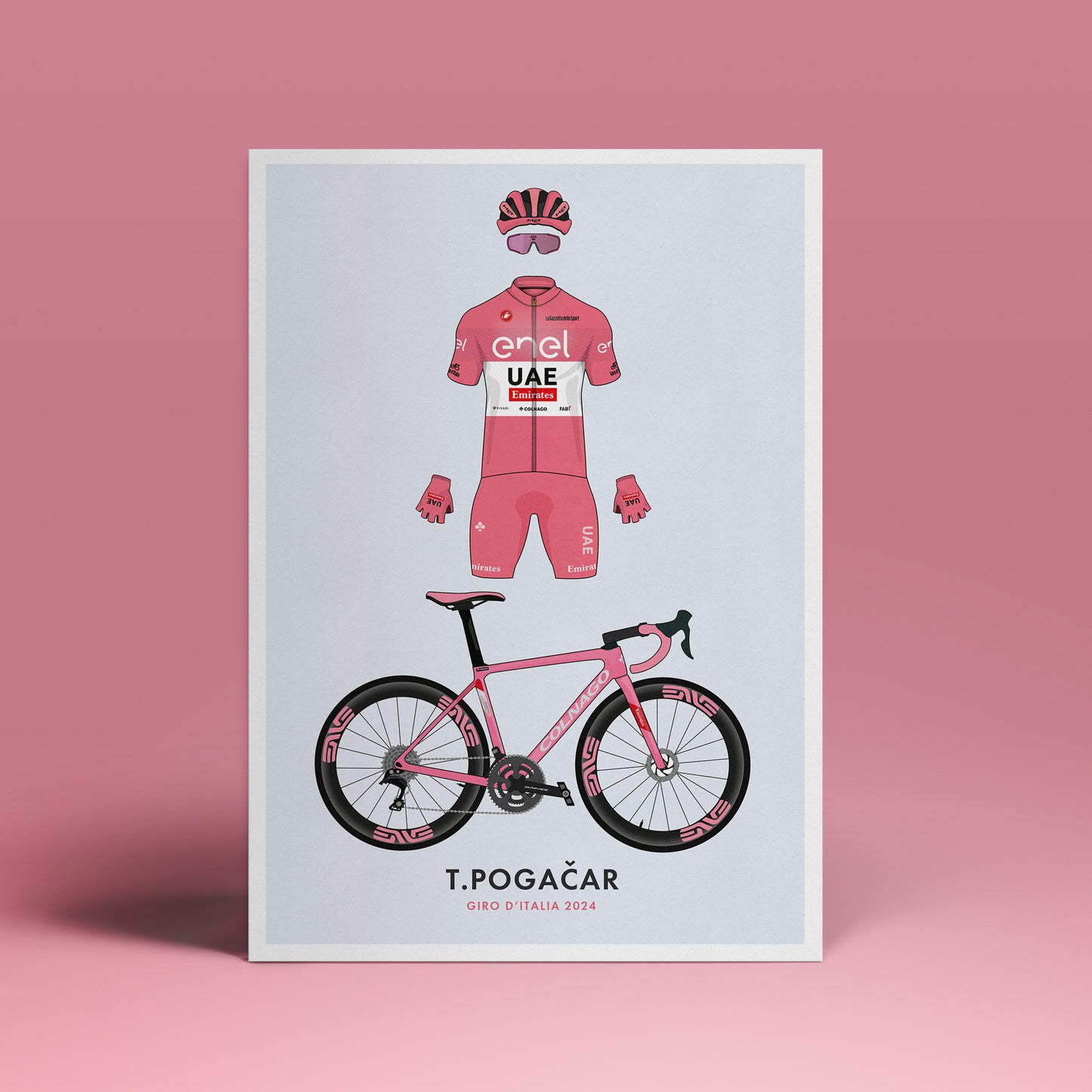 The Pink Pogacar - Giro Edition - Cycling Art Print - Jersey & Bicycle Illustration