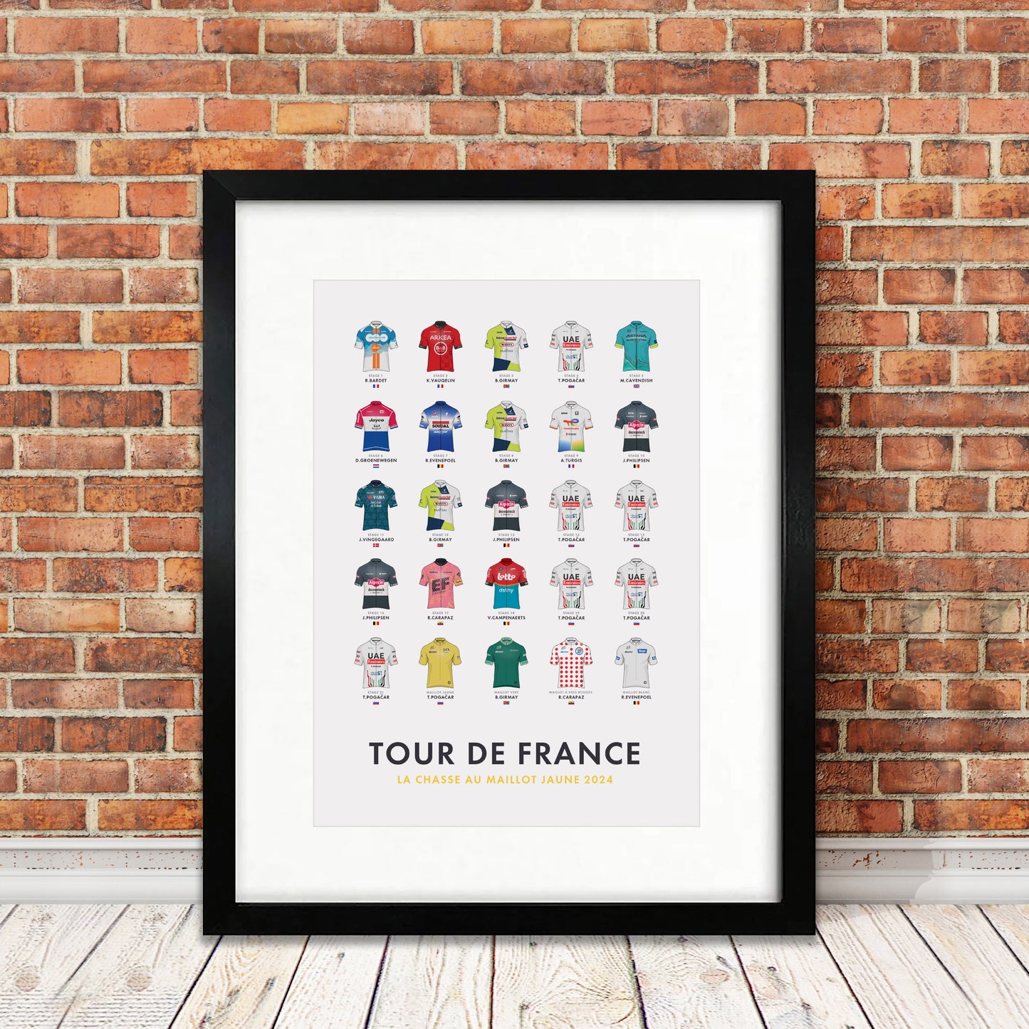 Cycling Grand Tour Posters - Stage Winners Jerseys Art Prints