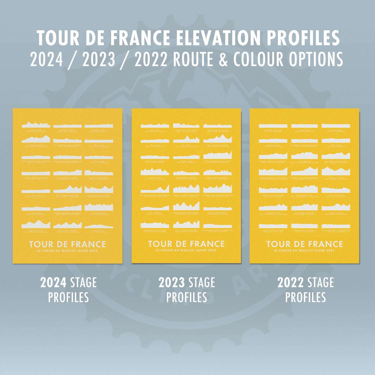 Tour de France 2024 Poster - Stage Route Elevation Profiles Art Print