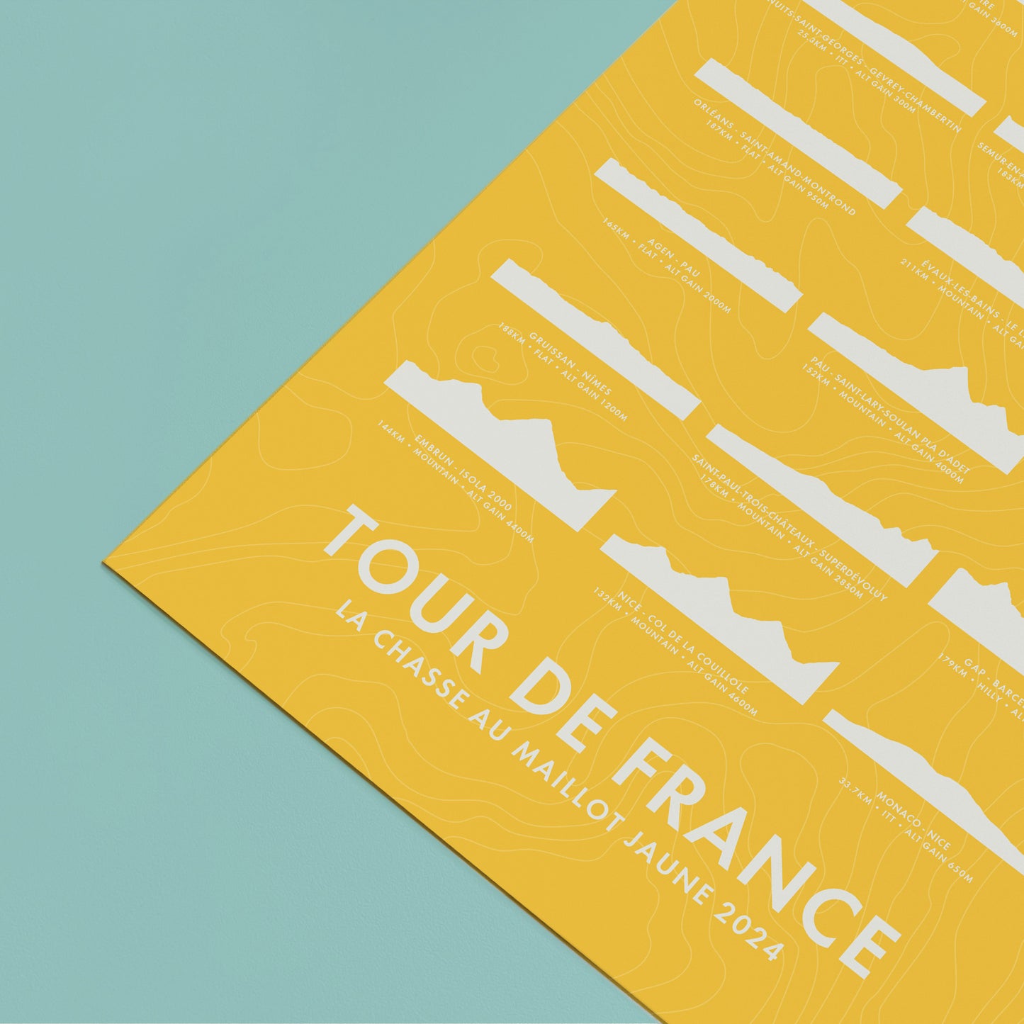 Tour de France 2024 Poster - Stage Route Elevation Profiles Art Print