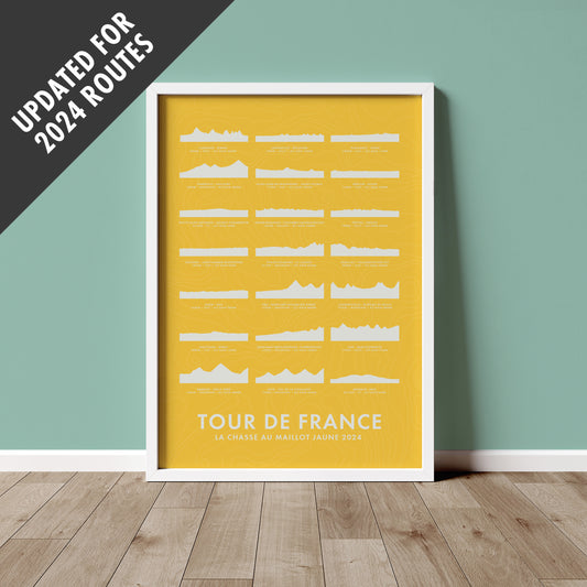 Tour de France 2024 Poster - Stage Route Elevation Profiles Art Print