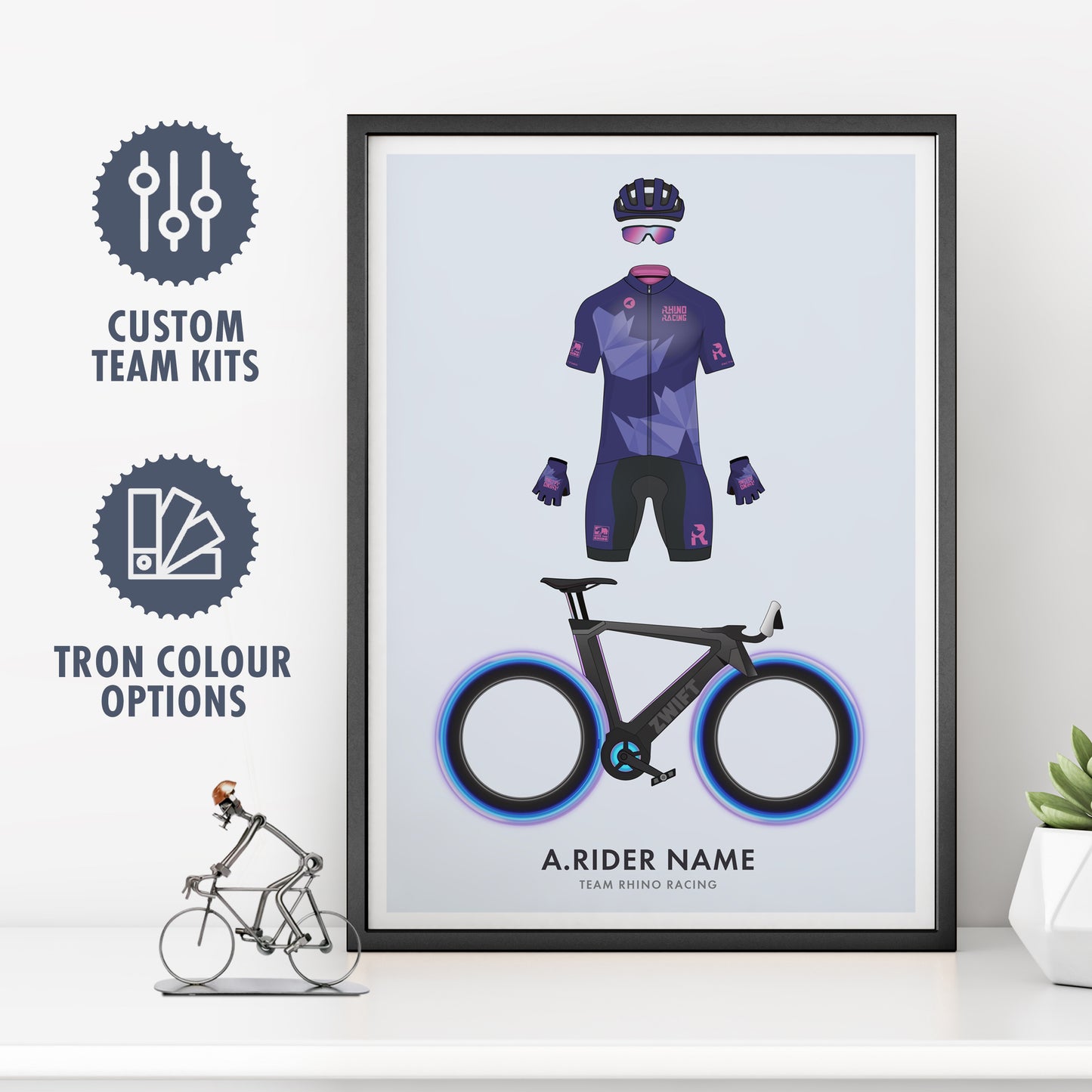 Zwift Rider & Tron Bike - Personalised Cycling Art Print