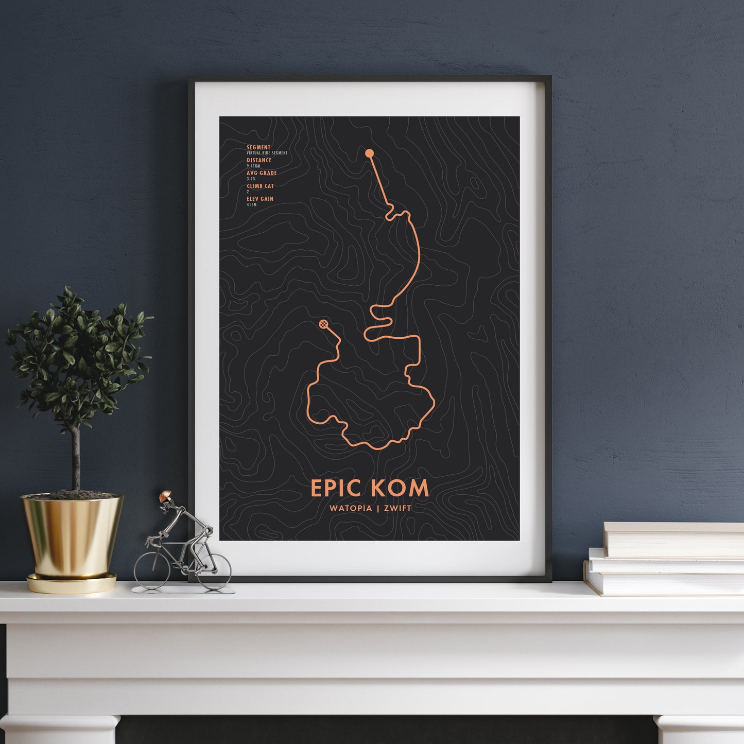 Watopia Epic KOM Zwift Cycling Route Map Poster - Personalised Options