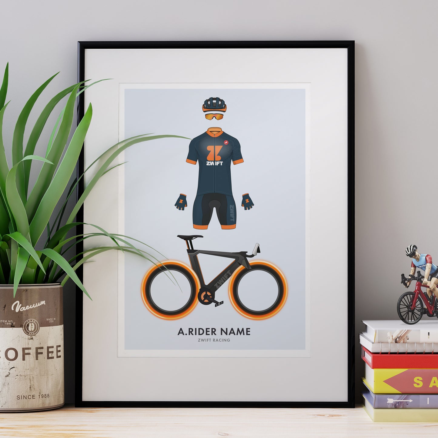 Zwift Rider & Tron Bike - Personalised Cycling Art Print