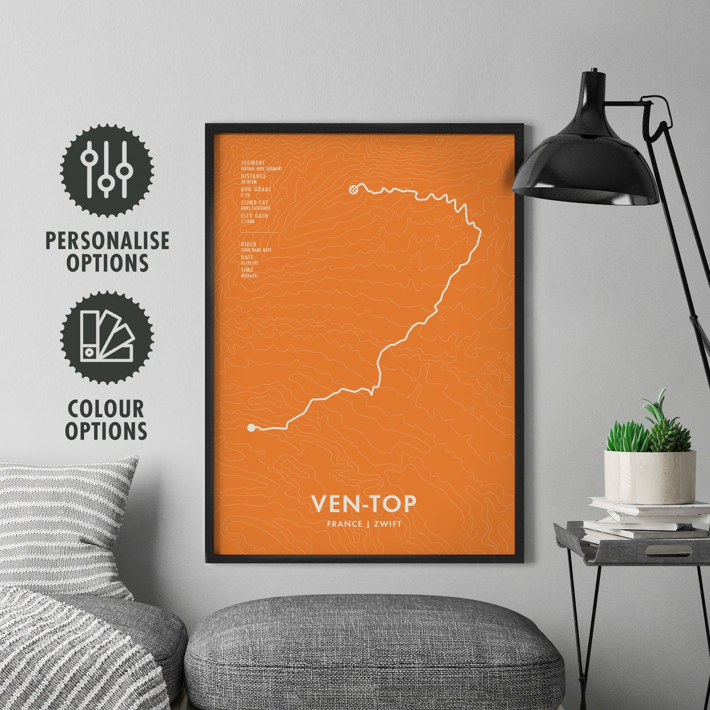 Ven Top Zwift Cycling Route Map Poster - Personalised Options